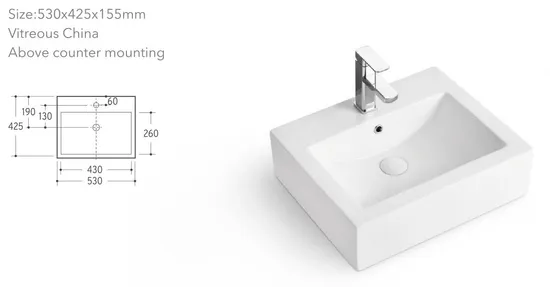 Luxury Hot Sale Hotel Ceramic Rectangular Vanity Basin Single Sink