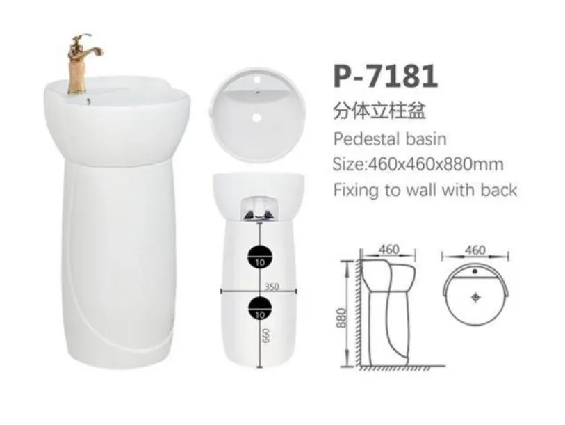 Modern Solid Surface Stone Bathroom Freestanding Wash Basin Pedestal Sink