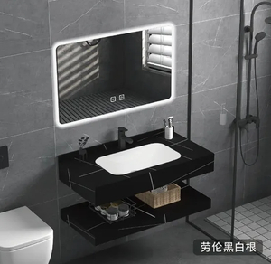 Ceramic One-Piece Basin with LED Light Bathroom Cabinet