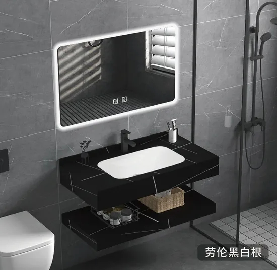 Ceramic One-Piece Basin with LED Light Bathroom Cabinet