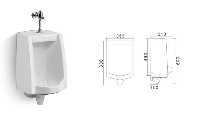 Chaozhou Wholesale Square Ceramic White Wall Hung Urinal Bow