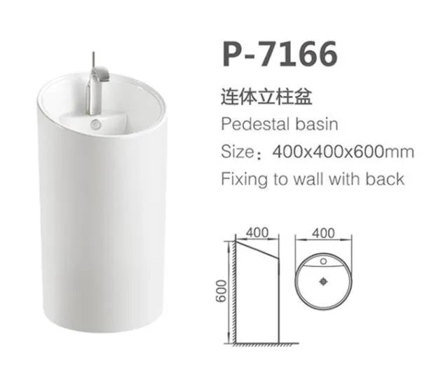 Pedestal Sanitary Ware Acrylic Resin Stone Solid Surface Round Wash Basin