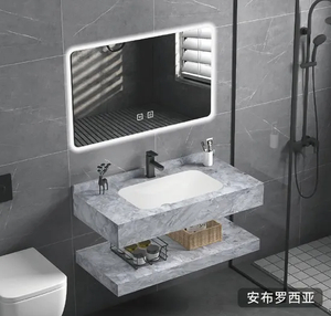 Bathroom Ceramic Washbasin with Bamboo Soft Close Base Cabinet