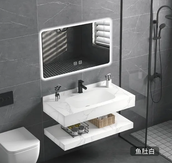 Ceramic One-Piece Basin with LED Light Bathroom Cabinet