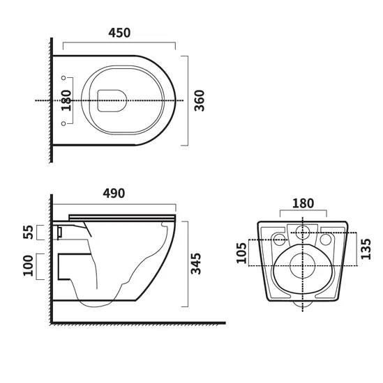 High Quality Wall Hung 180mm P-Trap Ceramic Toilet