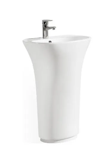 Free Standing Natural White Marble Stone Pedestal Washbasin/Pedestal Stone Basin