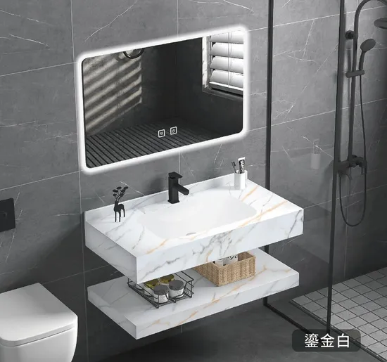 Bathroom Ceramic Washbasin with Bamboo Soft Close Base Cabinet