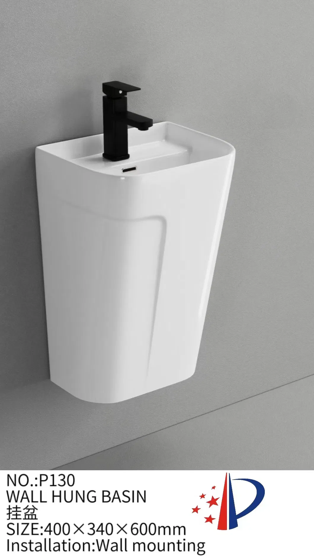 Popular Design Wall-Hung Half Pedestal Basin with Faucet