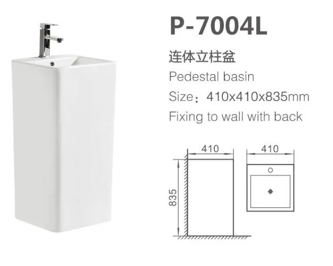 Bathroom One Piece Hand Wash Sink Ceramic Basin with Pedestal