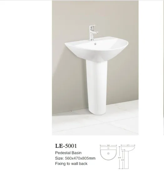 Chaozhou Factory Sanitary Ware Ceramic White Color Pedestal Basin