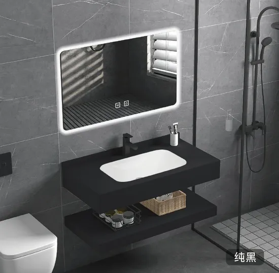 Bathroom Ceramic Washbasin with Bamboo Soft Close Base Cabinet