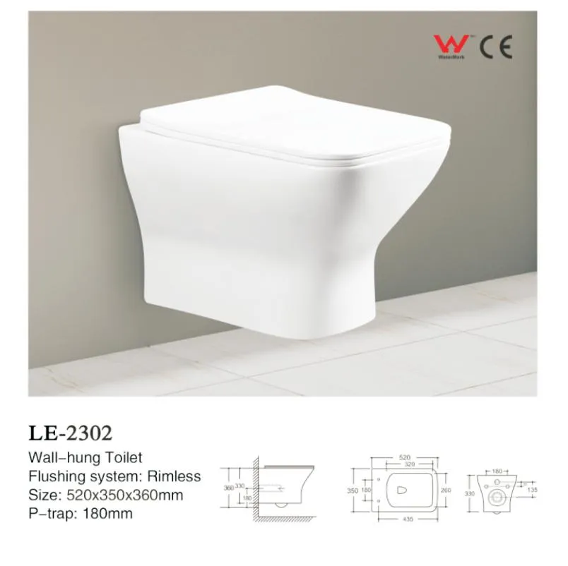Wall-Hung Toilet Sanitary Ware Wall-Mounted Closestool 180mm P-Strap Toilet