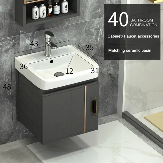 Guangdong Factory Black Wall Hung Basin Bathroom Vanity Cabinet Set