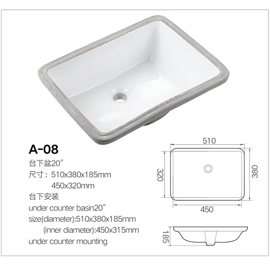 Handmade Under Mount Porcelain Vanity Bowl Bathroom Sink Ceramic
