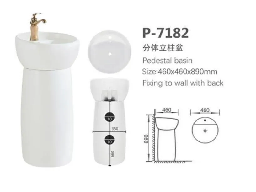 Floor Standing Artificial Marble Solid Surface Stone Pedestal Basin Freestanding Basin