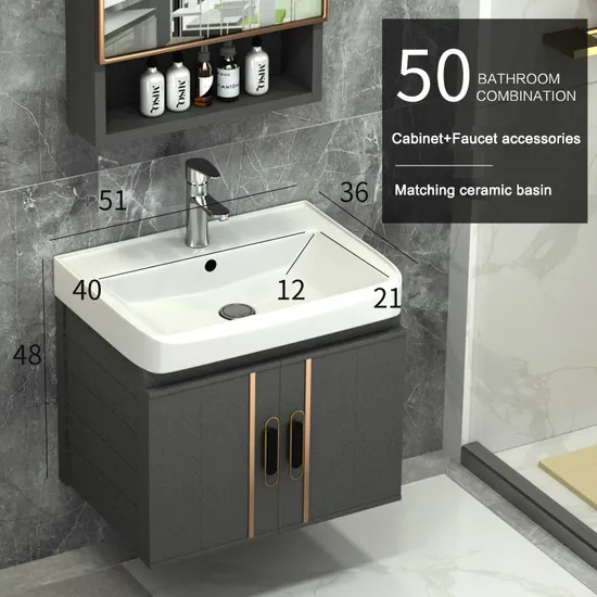 Guangdong Factory Black Wall Hung Basin Bathroom Vanity Cabinet Set
