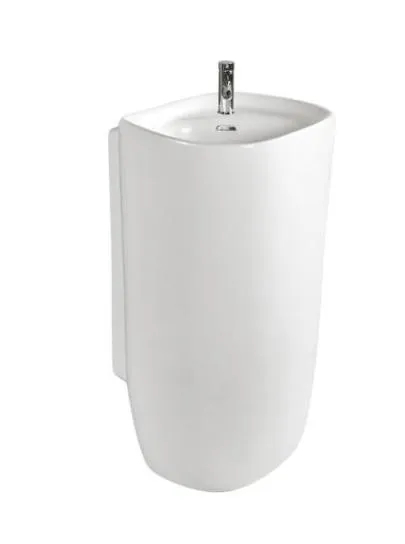 Floor Standing White Artificial Marble Stone Pedestal Basin Freestanding Basin