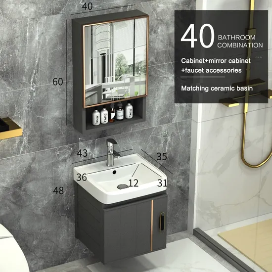 Guangdong Factory Black Wall Hung Basin Bathroom Vanity Cabinet Set