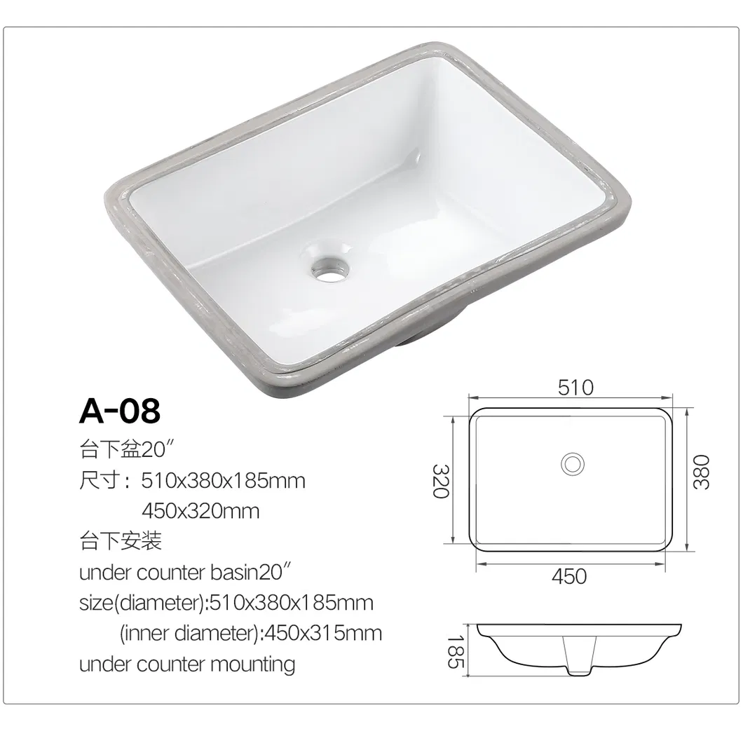 Handmade Under Mount Porcelain Vanity Bowl Bathroom Sink Ceramic