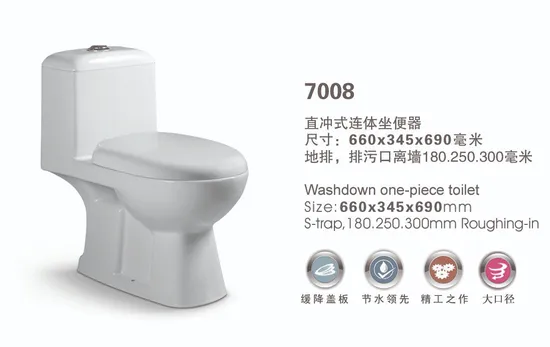 Lavatory Vitreous China High Efficiency One-Piece Elongated Siphonic Toilet with Dual-Flush