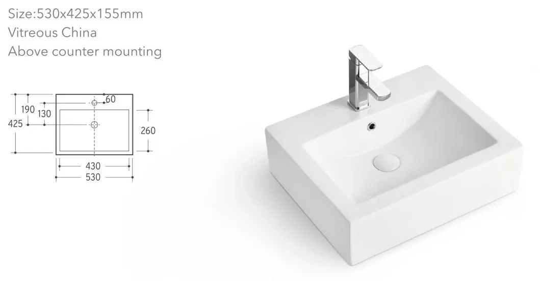 Luxury Hot Sale Hotel Ceramic Rectangular Vanity Basin Single Sink