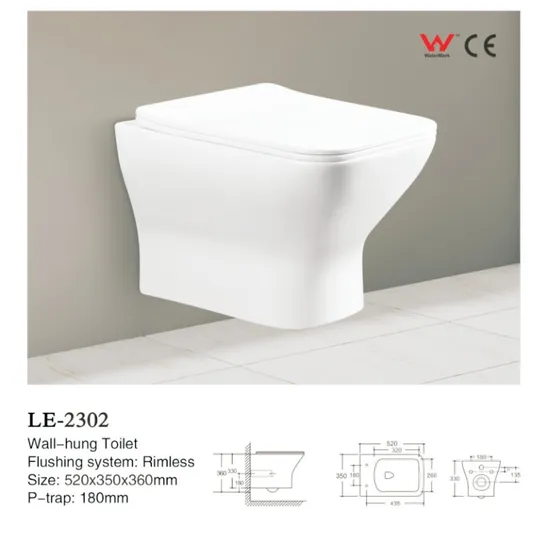 Wall-Hung Toilet Sanitary Ware Wall-Mounted Closestool 180mm P-Strap Toilet