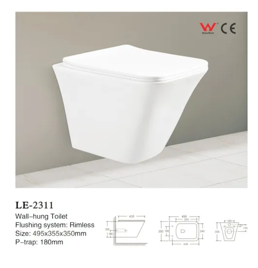 Chaozhou Factory Supply Wall Mounted Toilet 180mm P-Strap Wall-Hung Toilet